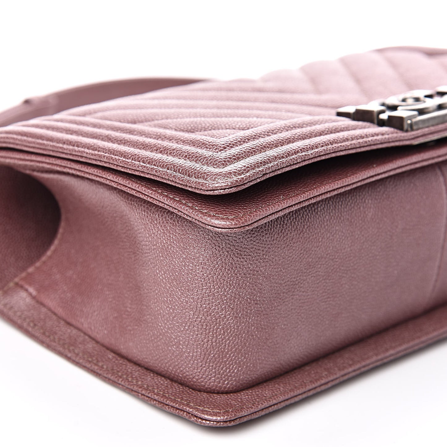 Metallic Caviar Chevron Quilted Medium Boy Flap Dark Pink