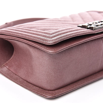 Chanel Metallic Caviar Chevron Quilted Medium Boy Flap Dark Pink 8 of 11