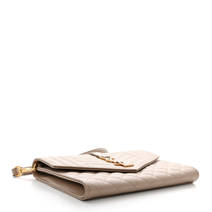 Saint Laurent Grain De Poudre Textured Mixed Matelasse Triquilt Monogram Clutch Dark Beige 4 of 10