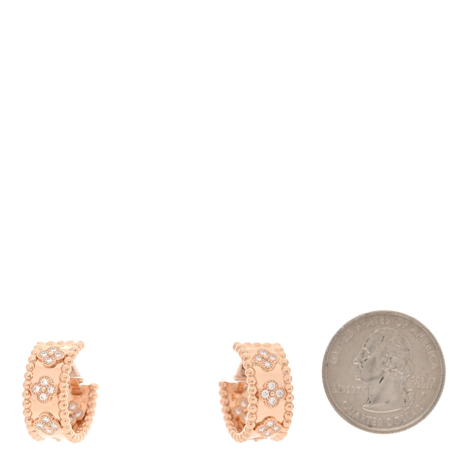 Van Cleef & Arpels 18K Rose Gold Diamond Perlee Clovers Hoop Earrings 2 of 5