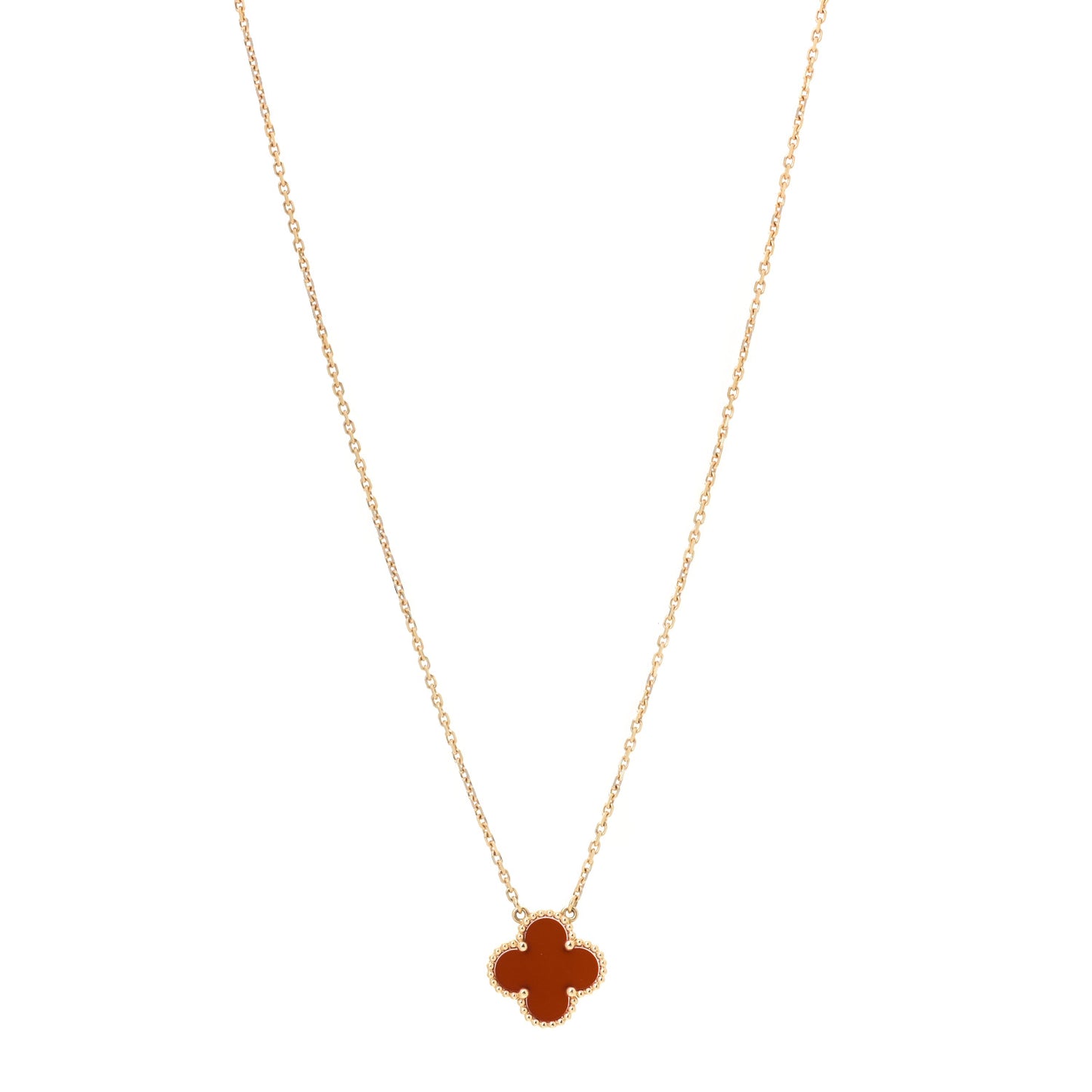 18K Yellow Gold Carnelian Vintage Alhambra Pendant Necklace