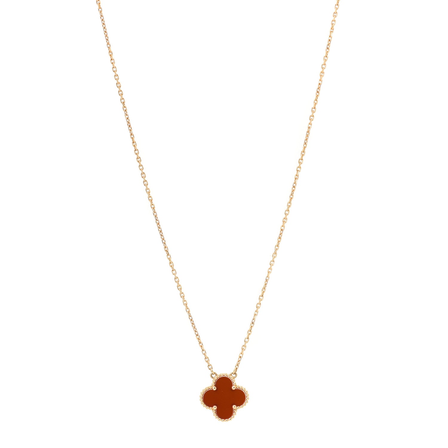 Van Cleef & Arpels 18K Yellow Gold Carnelian Vintage Alhambra Pendant Necklace 1 of 6