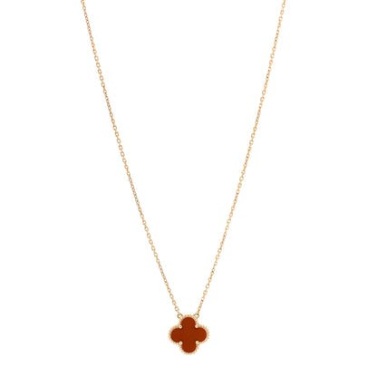 Van Cleef & Arpels 18K Yellow Gold Carnelian Vintage Alhambra Pendant Necklace 1 of 6