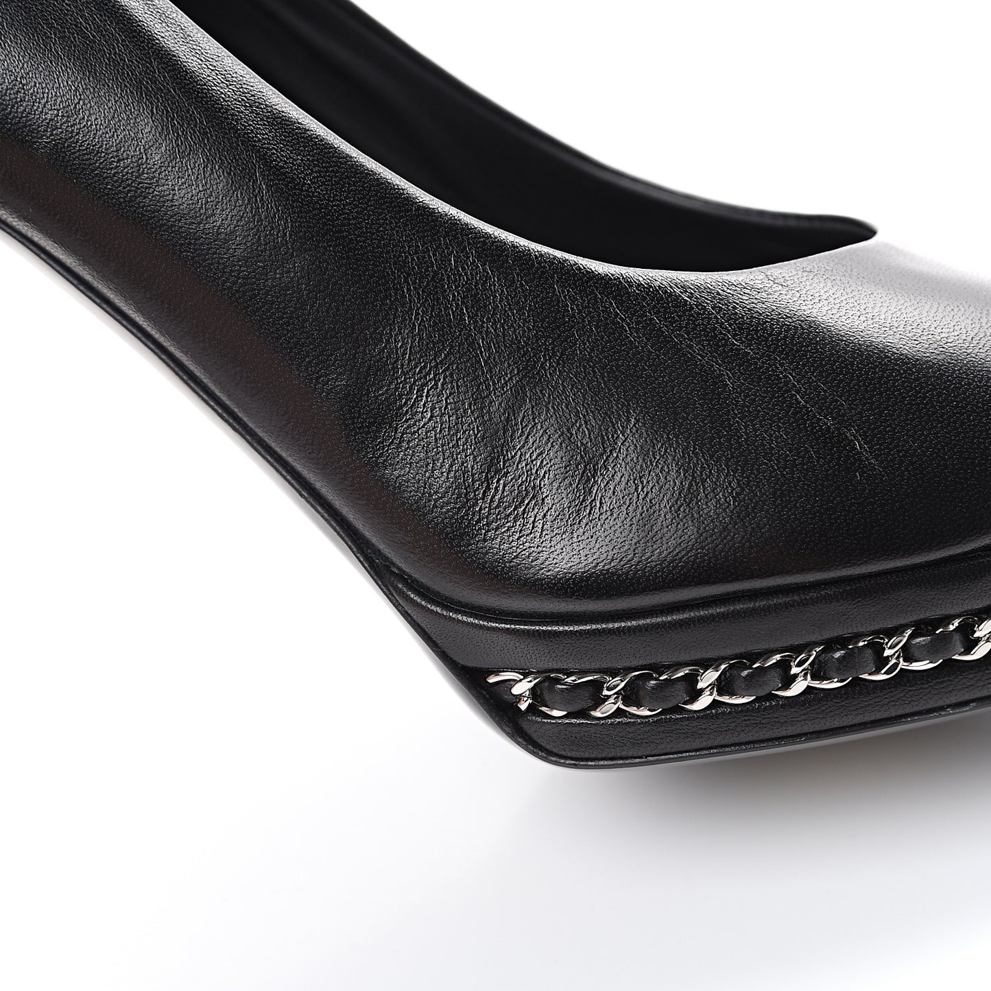 Lambskin CC Cap Toe Platform Chain Pumps 39 Black