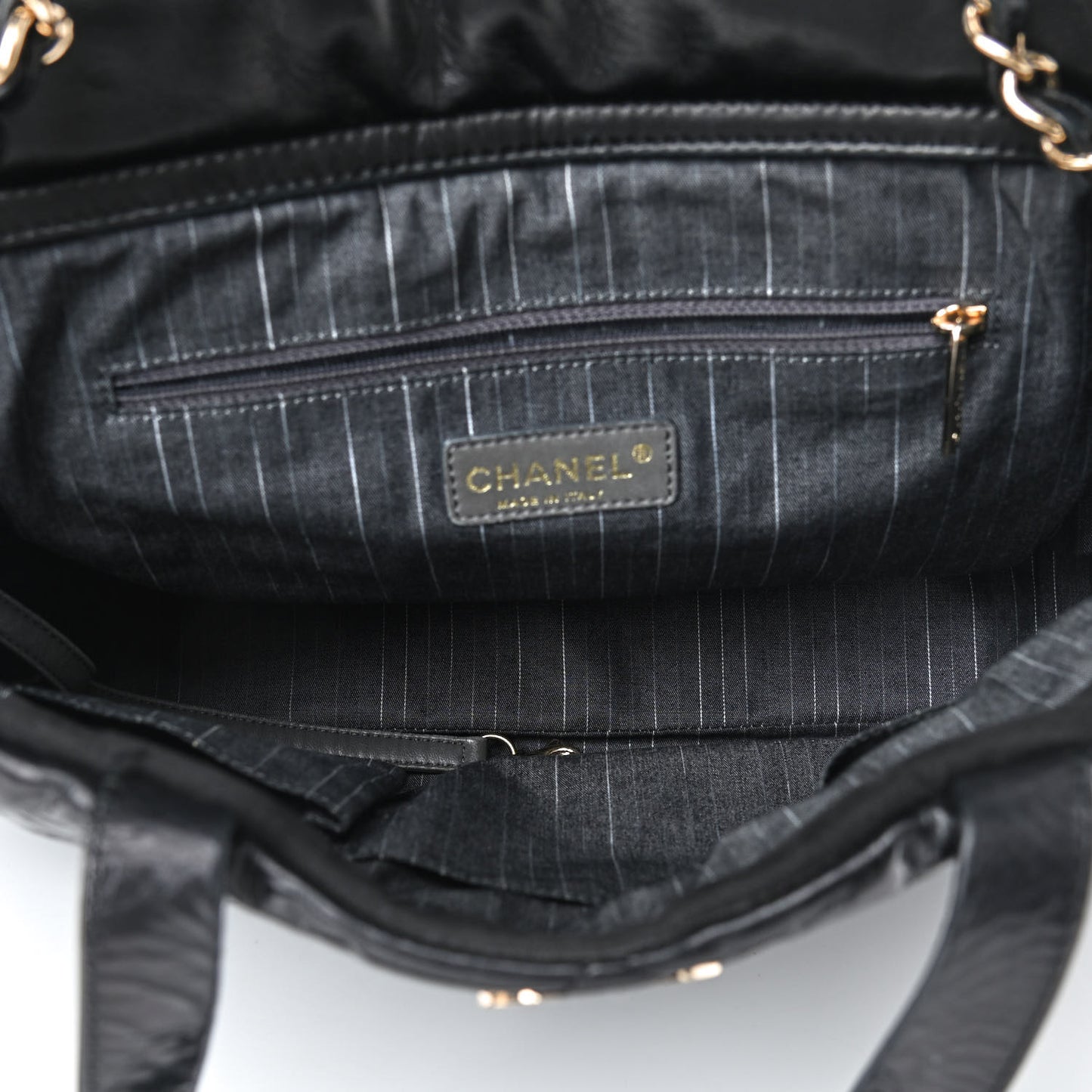 Glazed Calfskin Lambskin Quilted Portobello Tote Black