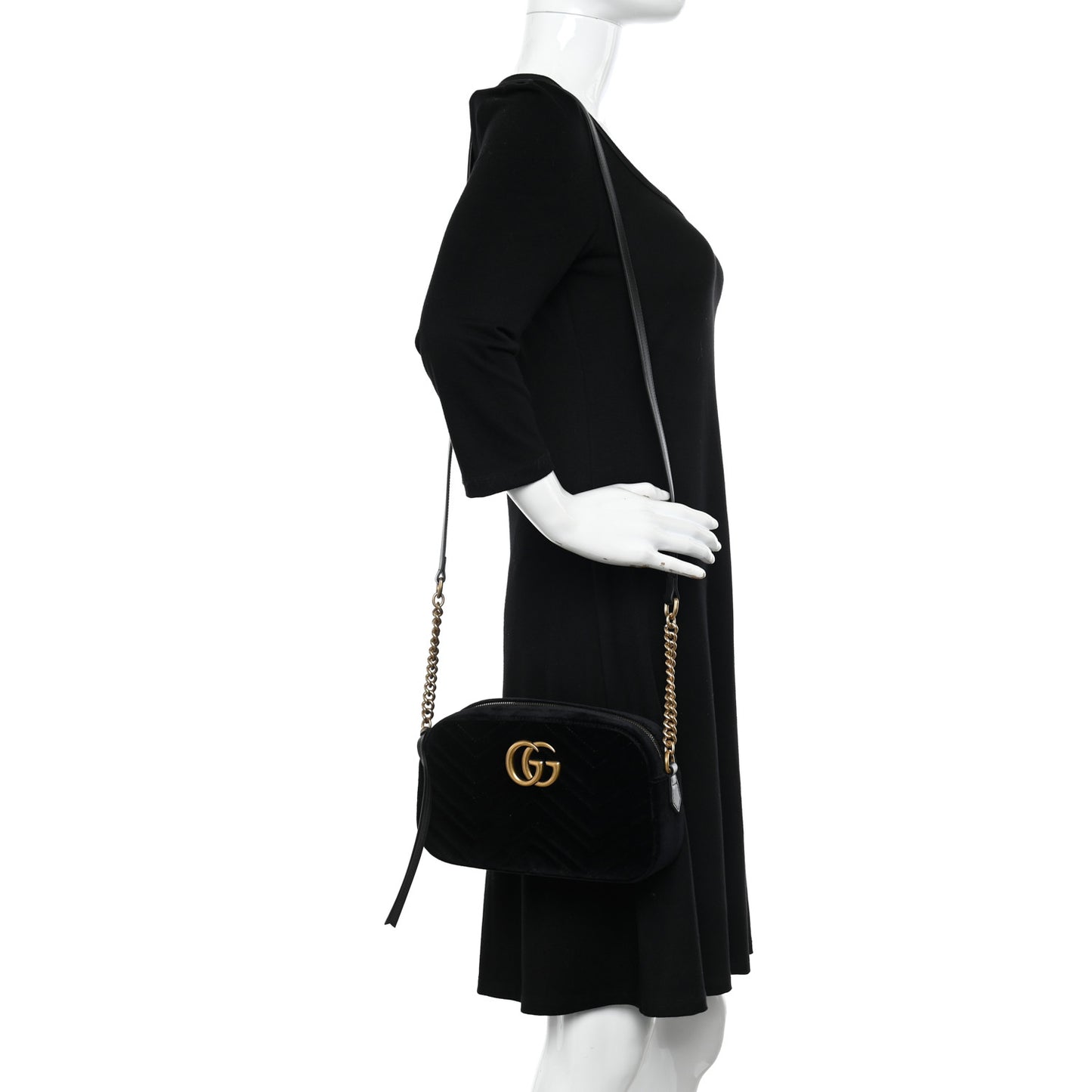 Velvet Matelasse Small GG Marmont Chain Shoulder Bag Black