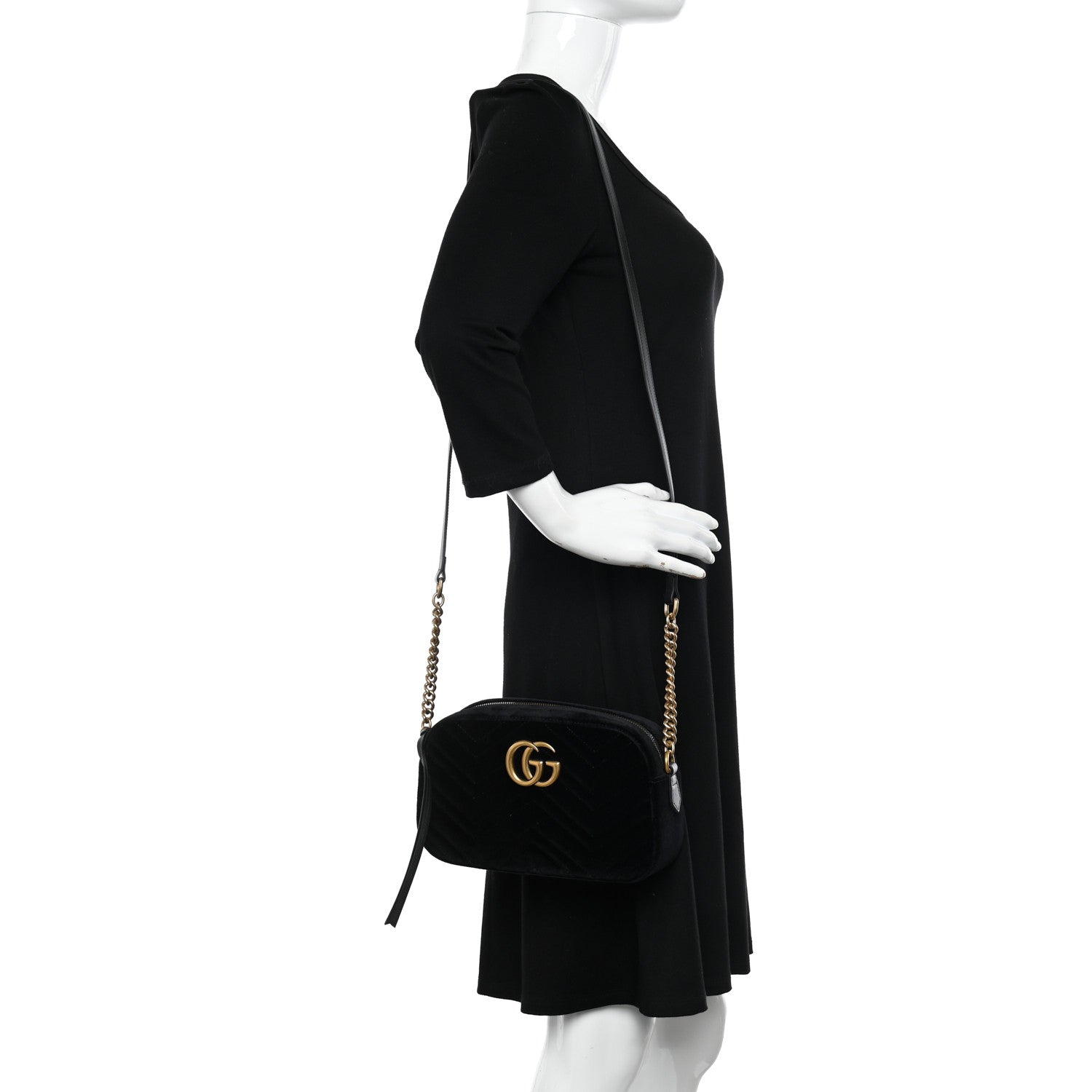 Gucci Velvet Matelasse Small GG Marmont Chain Shoulder Bag Black 2 of 11