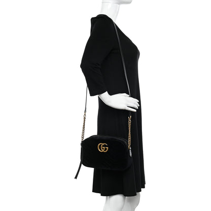 Gucci Velvet Matelasse Small GG Marmont Chain Shoulder Bag Black 2 of 11