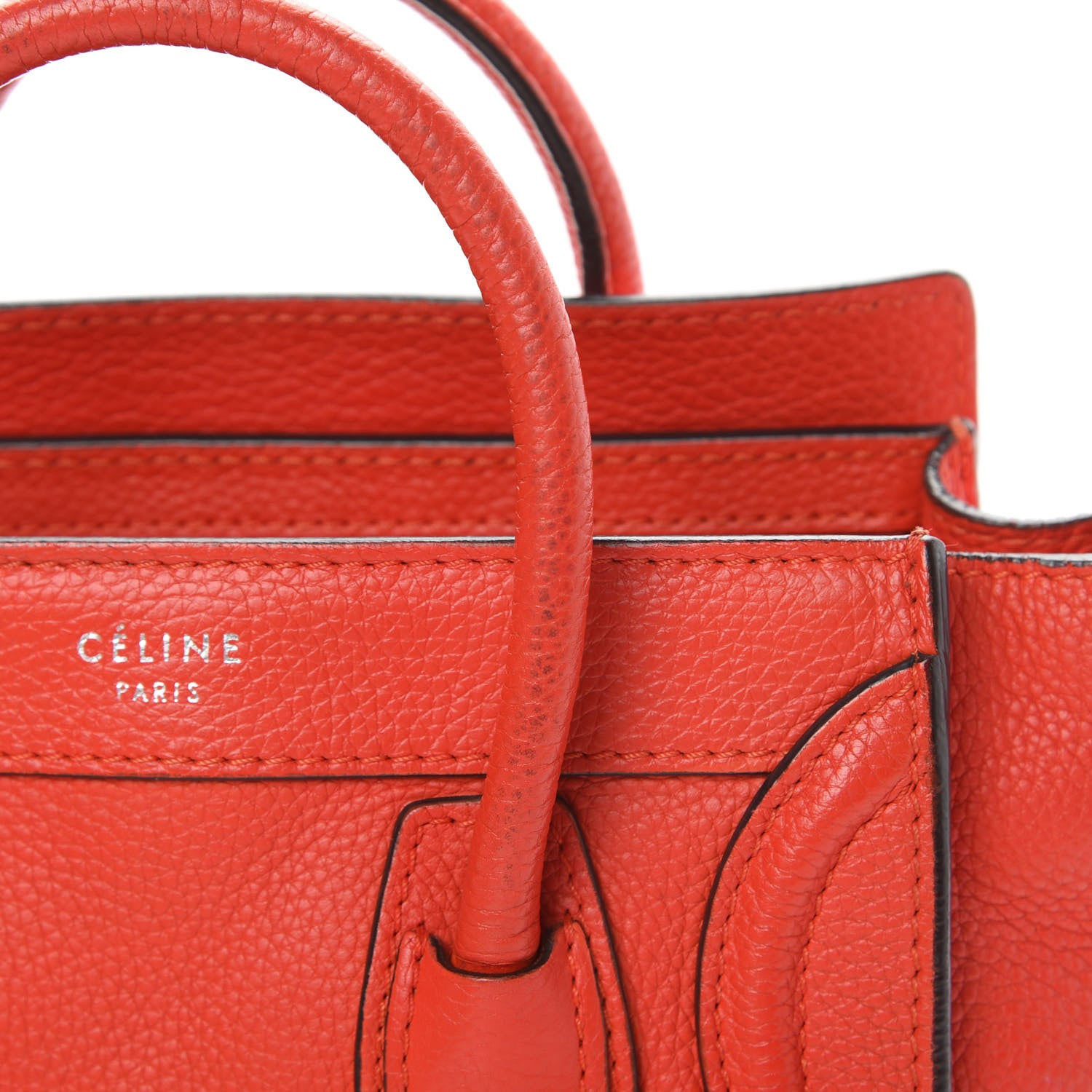 Celine Drummed Calfskin Nano Luggage Red 14 of 17