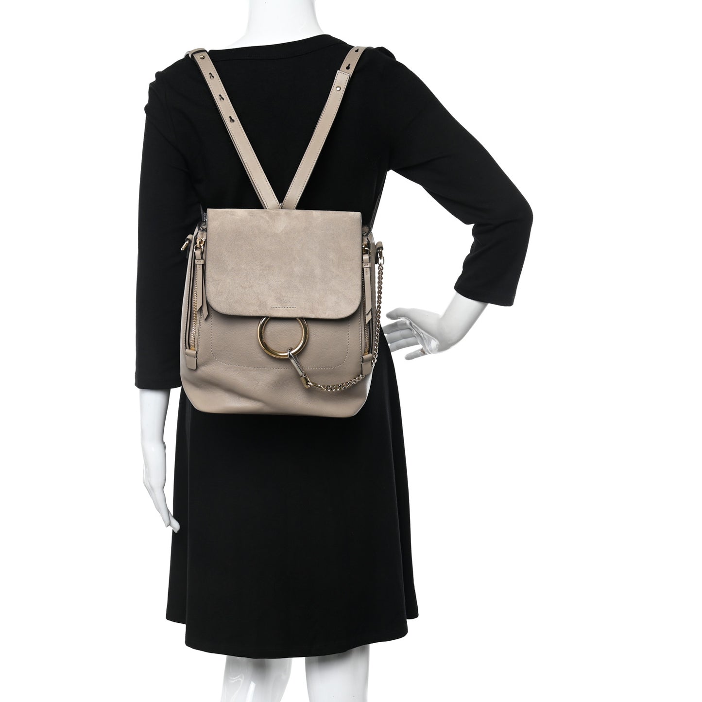 Suede Calfskin Medium Faye Backpack Motty Grey