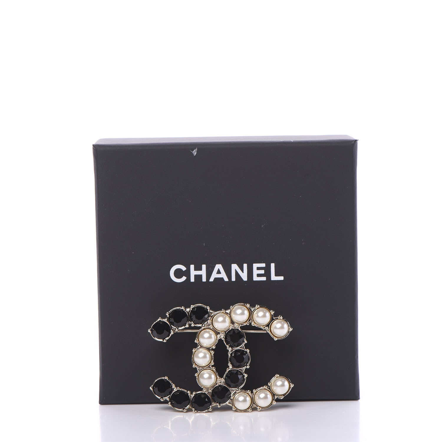 Chanel Crystal Pearl CC Dazzling Domino Brooch Gold Black 4 of 4
