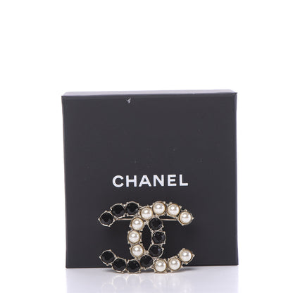 Chanel Crystal Pearl CC Dazzling Domino Brooch Gold Black 4 of 4