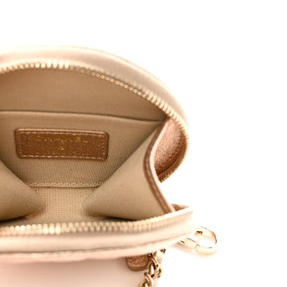 Chanel Metallic Lambskin Quilted Round Clip On Coin Purse Airpods Case Gold 4 of 8