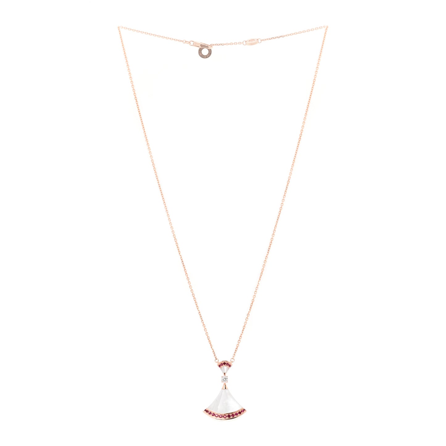 18K Rose Gold Diamond Ruby Mother of Pearl Large Divas' Dream Pendant Necklace