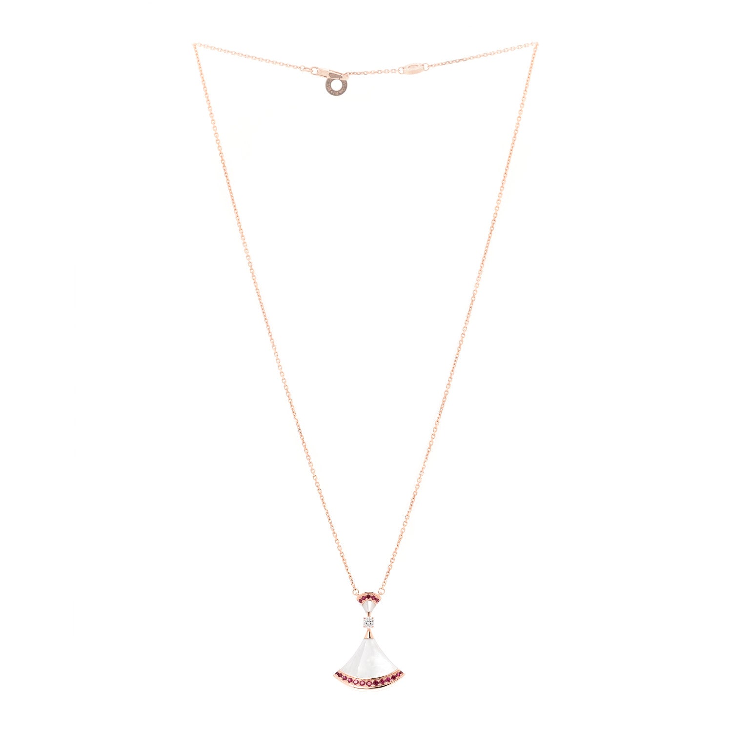 Bulgari 18K Rose Gold Diamond Ruby Mother of Pearl Large Divas' Dream Pendant Necklace 3 of 6