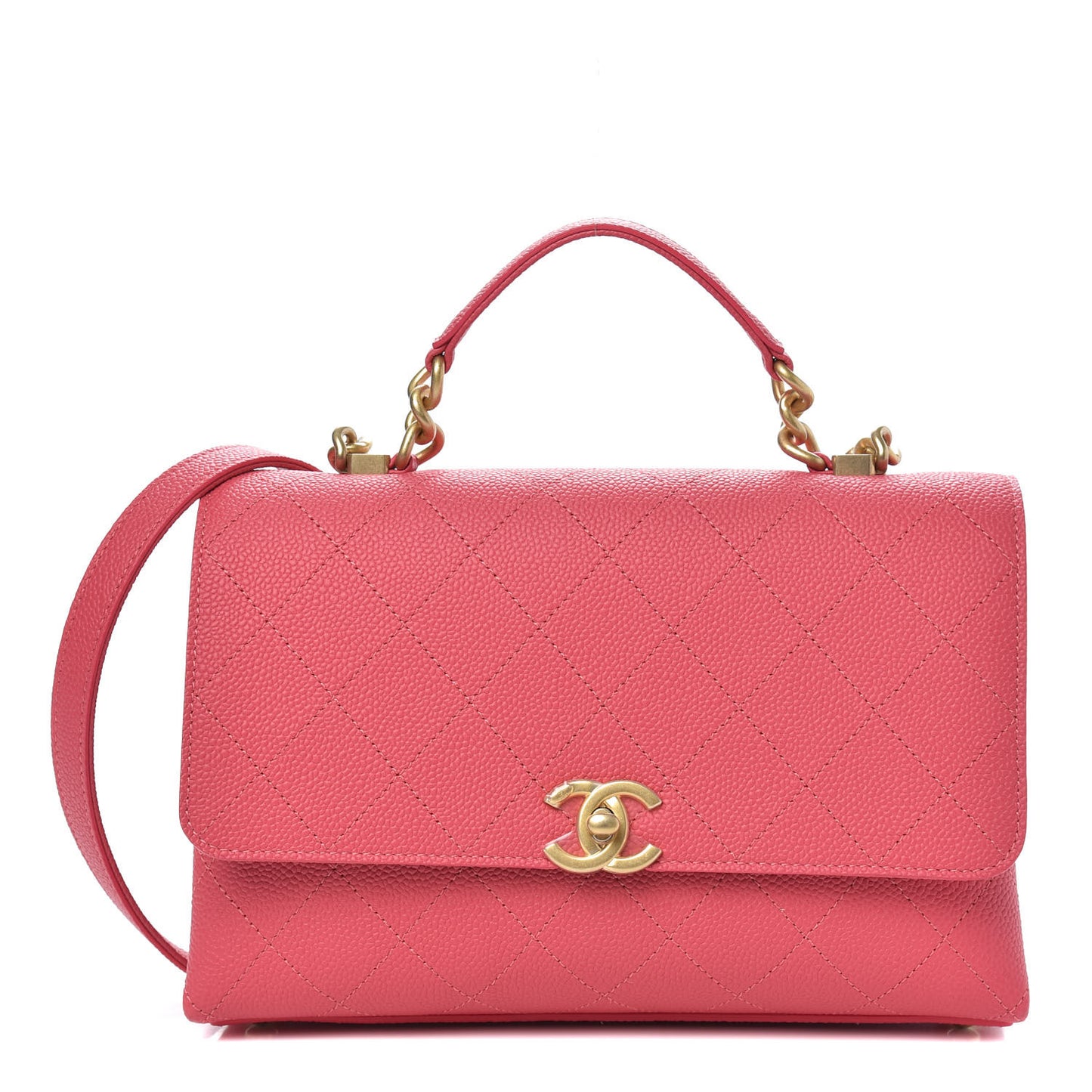 Caviar Diamond Stitched Small Top Handle Flap Pink