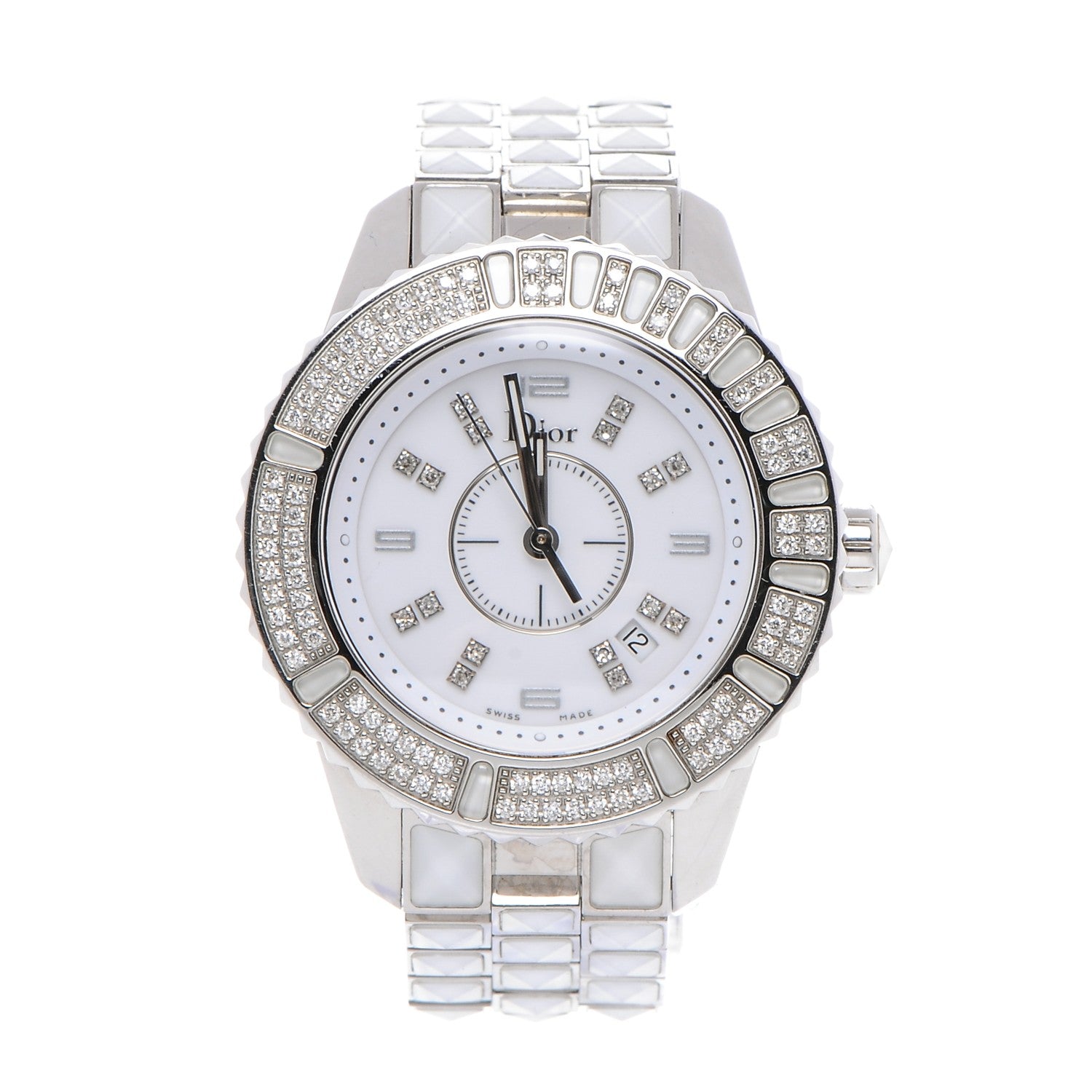 Christian Dior Stainless Steel Diamond Bezel Sapphire 33mm Christal Quartz Watch White 1 of 7