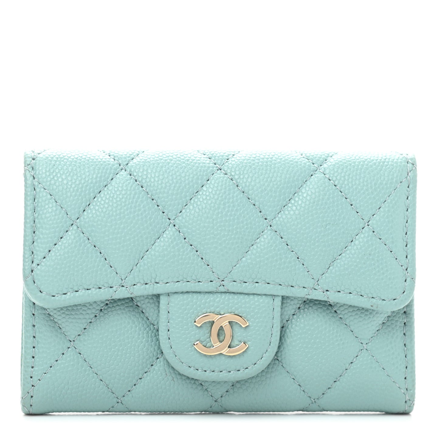 Caviar Quilted Flap Card Holder Wallet Light Blue
