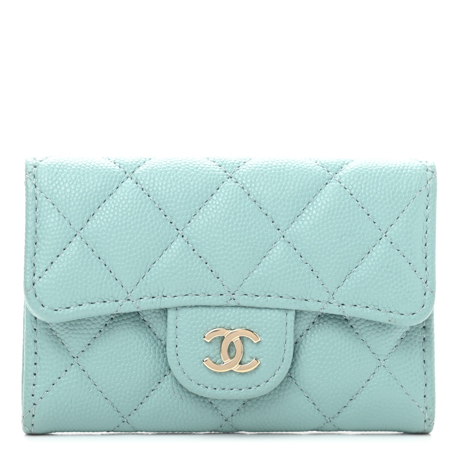 Chanel Caviar Quilted Flap Card Holder Wallet Light Blue 1 of 8