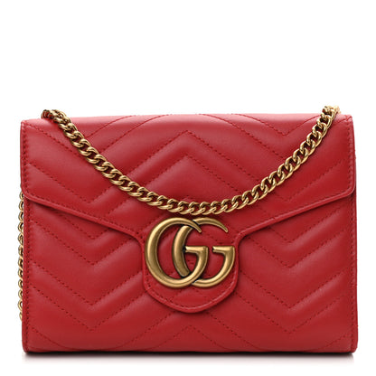 Gucci Calfskin Matelasse GG Marmont Chain Wallet Hibiscus Red 1 of 10