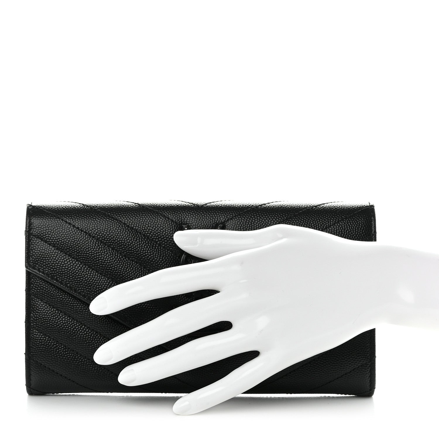 Saint Laurent Grain De Poudre Matelasse Chevron Monogram Flap Wallet Black 2 of 8