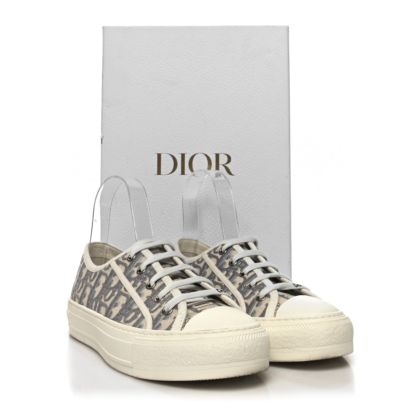Canvas Oblique Walk'N'Dior Low Top Sneakers 38.5 Grey Stone