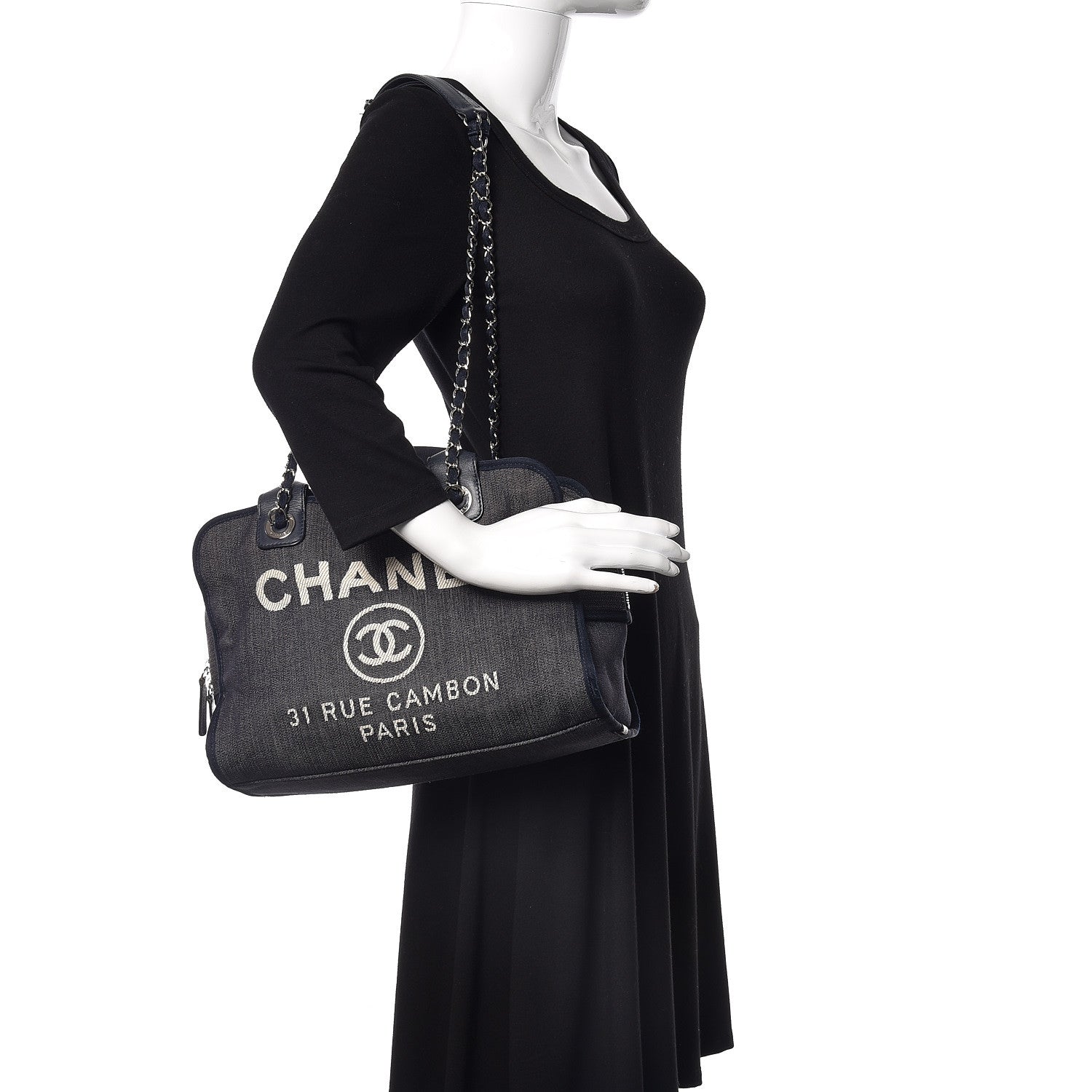 Chanel Denim Deauville Bowling Bag Dark Blue 3 of 17