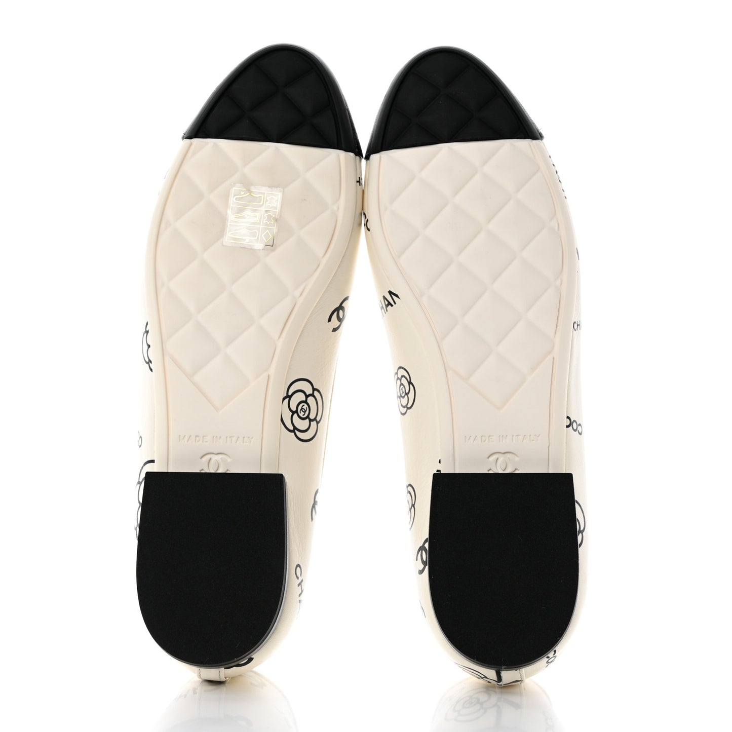 Printed Lambskin Cap Toe CC Ballet Flats 37 White Black