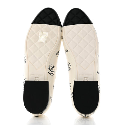 Chanel Printed Lambskin Cap Toe CC Ballet Flats 37 White Black 5 of 10