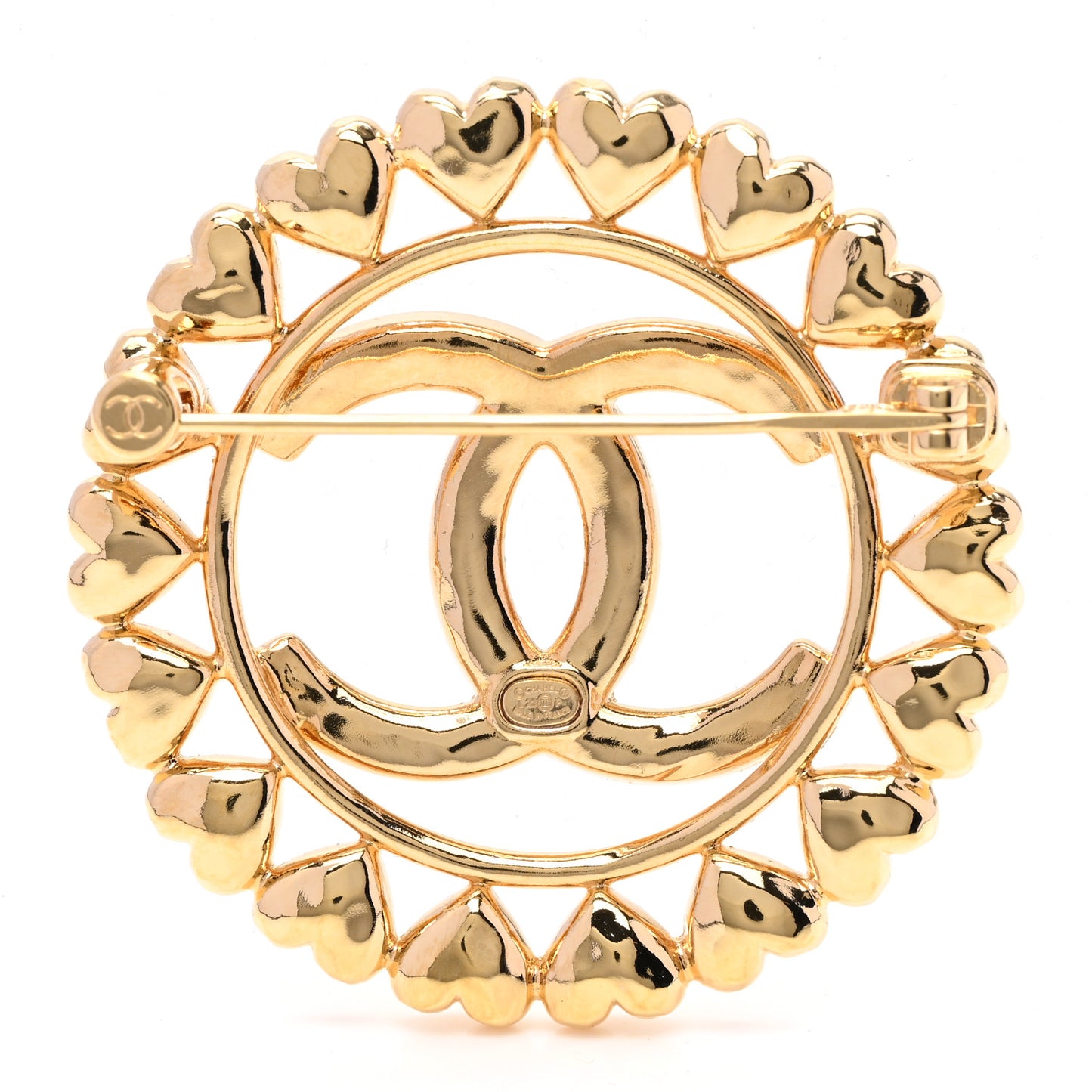 Metal CC Heart Brooch Gold