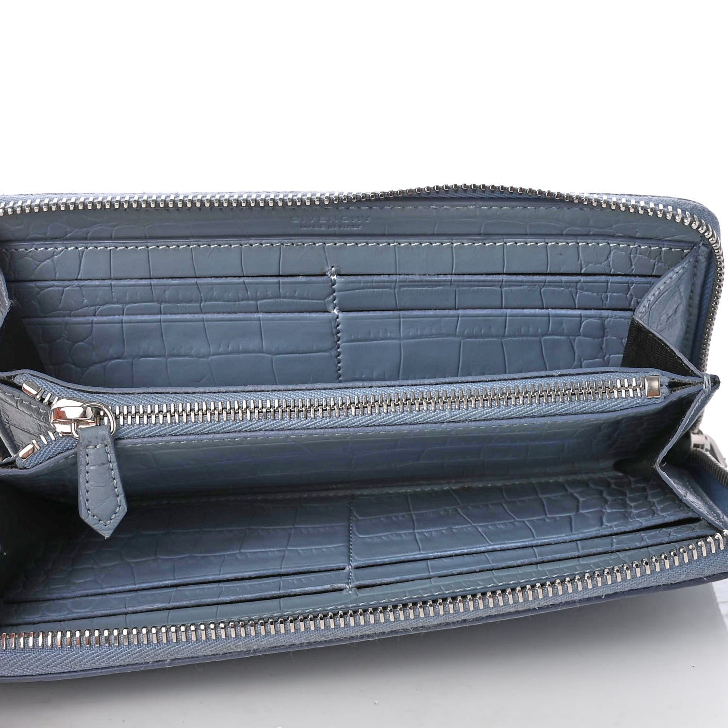 Givenchy Crocodile Embossed Calfskin Zip Around Wallet Light Blue 5 of 8