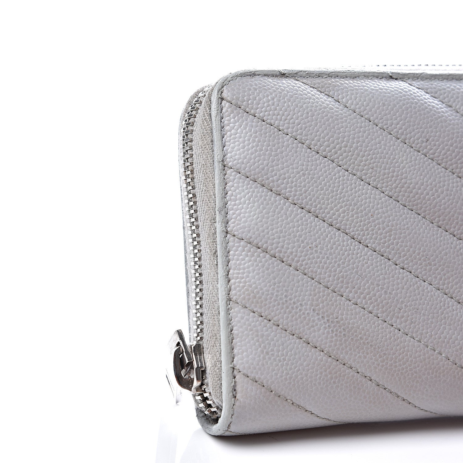 Saint Laurent Grain De Poudre Matelasse Chevron Monogram Zip Around Wallet Granite 6 of 15