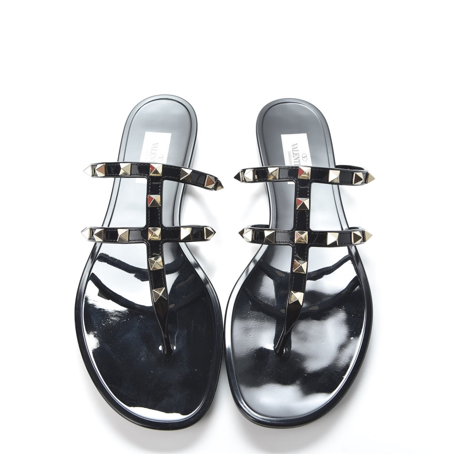 PVC Jelly Rockstud Caged Flat Thong Sandals 40 Black