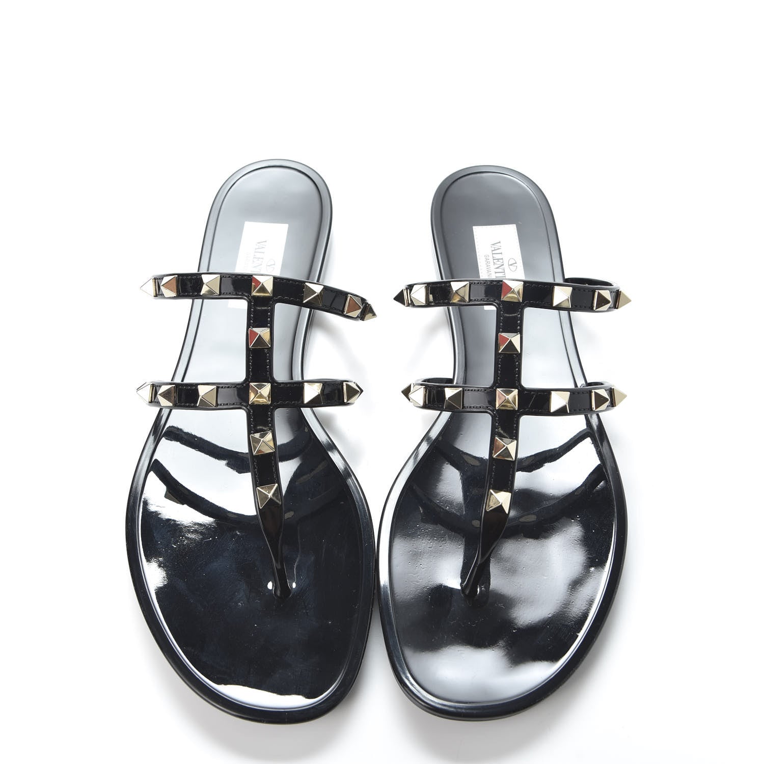 Valentino Garavani PVC Jelly Rockstud Caged Flat Thong Sandals 40 Black 5 of 9
