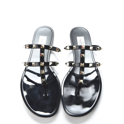 Valentino Garavani PVC Jelly Rockstud Caged Flat Thong Sandals 40 Black 5 of 9