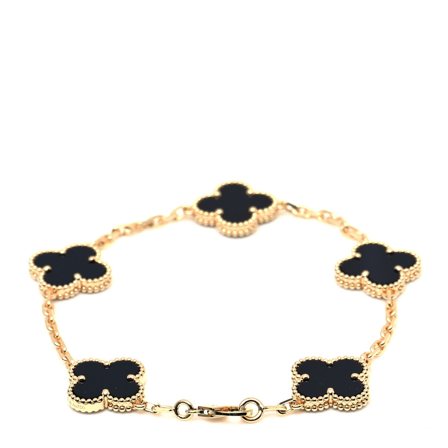 18K Yellow Gold Black Onyx 5 Motifs Vintage Alhambra Bracelet