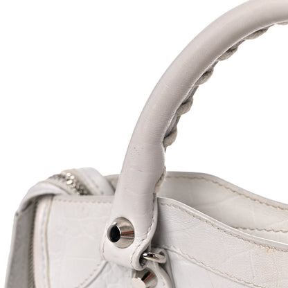 Balenciaga Matte Supple Lambskin Crocodile Embossed Classic Silver Hardware Mini City White 18 of 18