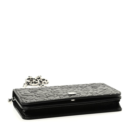Chanel Caviar Camellia Embossed Wallet On Chain WOC Black 3 of 10