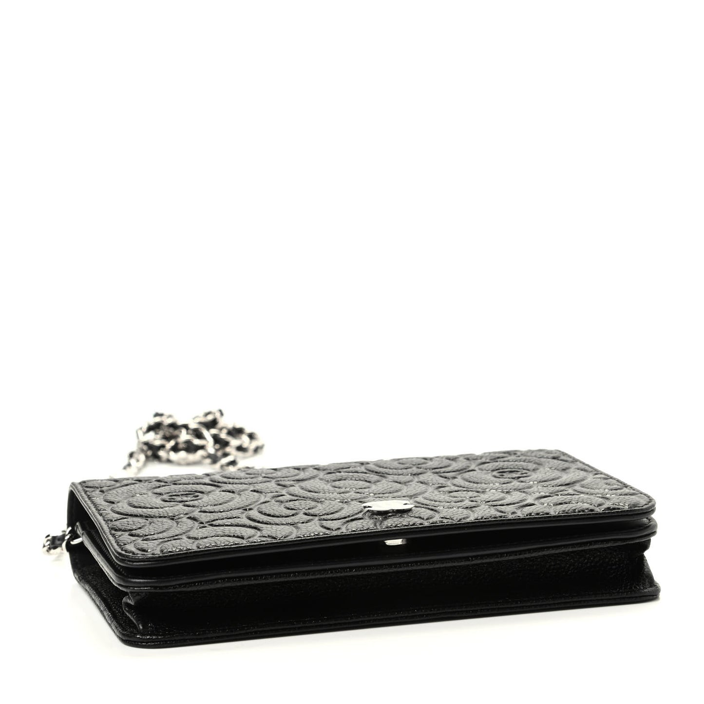 Caviar Camellia Embossed Wallet On Chain WOC Black
