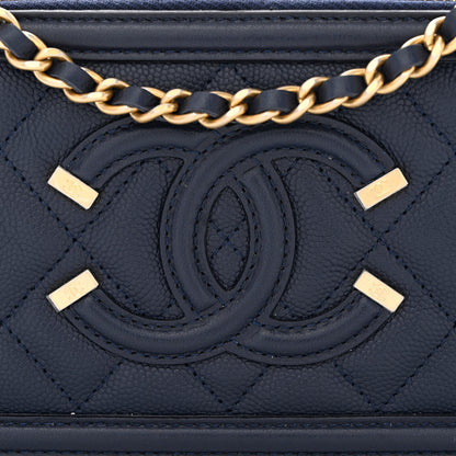 Chanel Caviar Quilted CC Filigree Clutch With Chain Navy 10 of 12