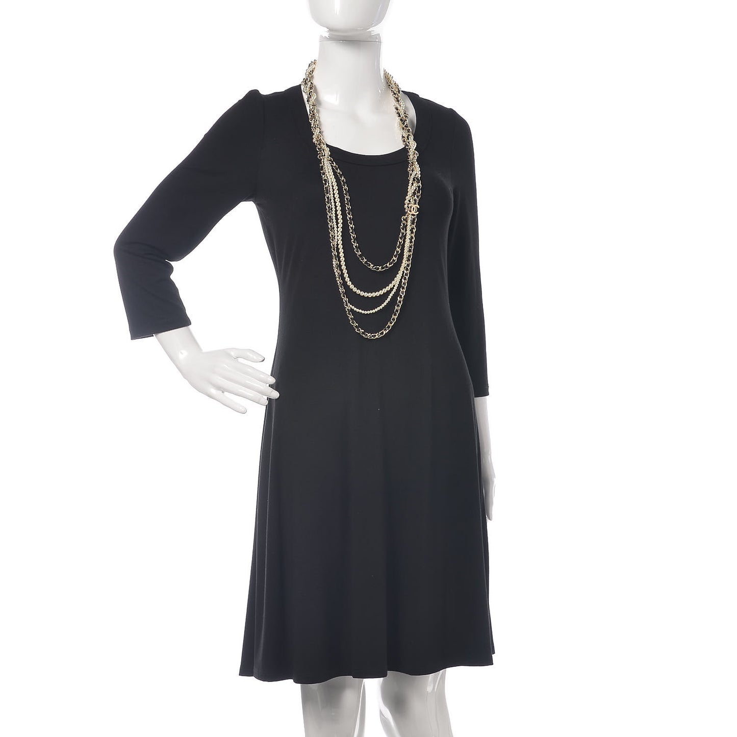 Glazed Calfskin Pearl CC Chain Necklace Black Gold