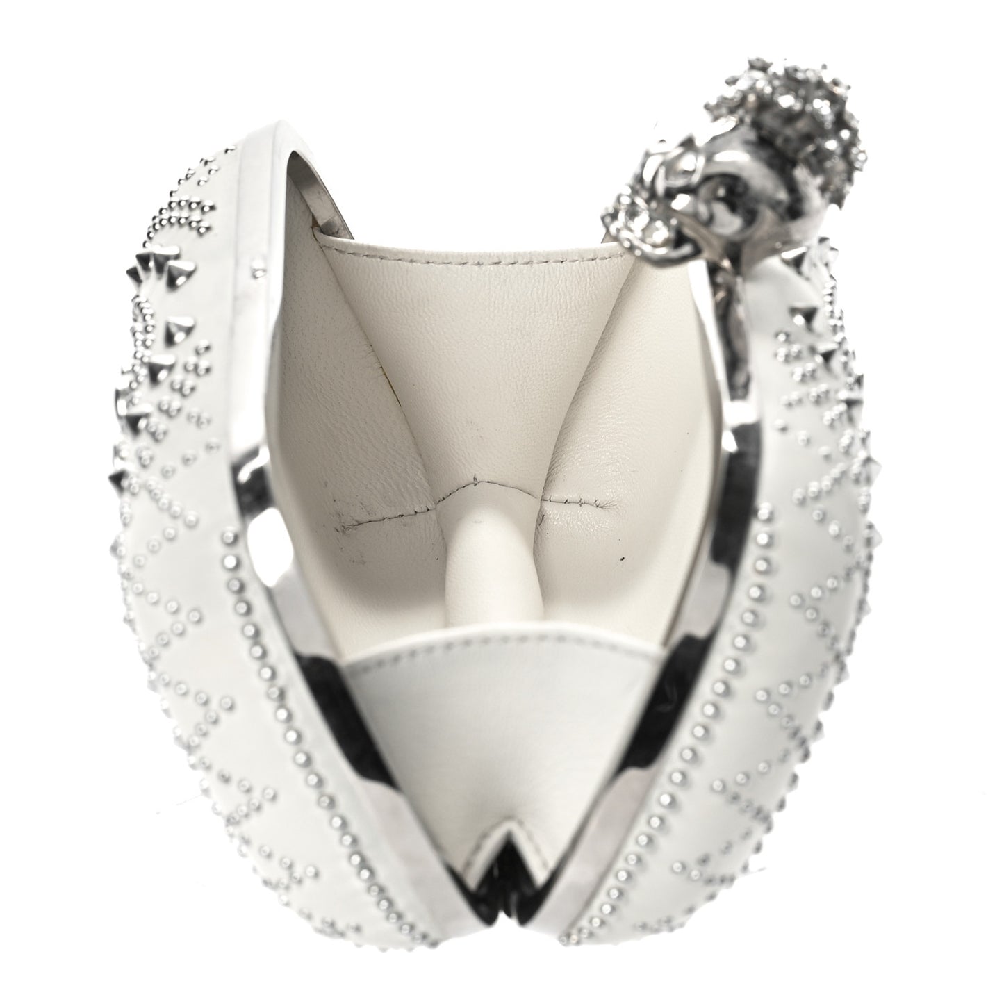 Nappa Studded Crochet Skull Box Clutch Ivory