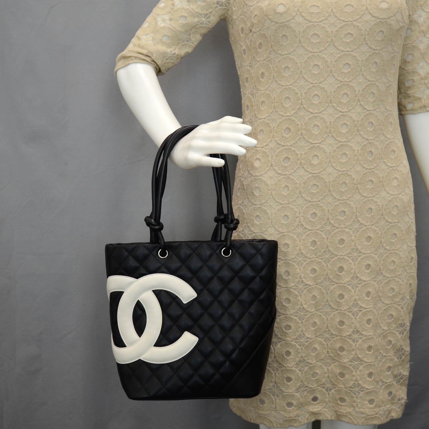 Chanel Calfskin Quilted Medium Cambon Tote Black White 2 of 9