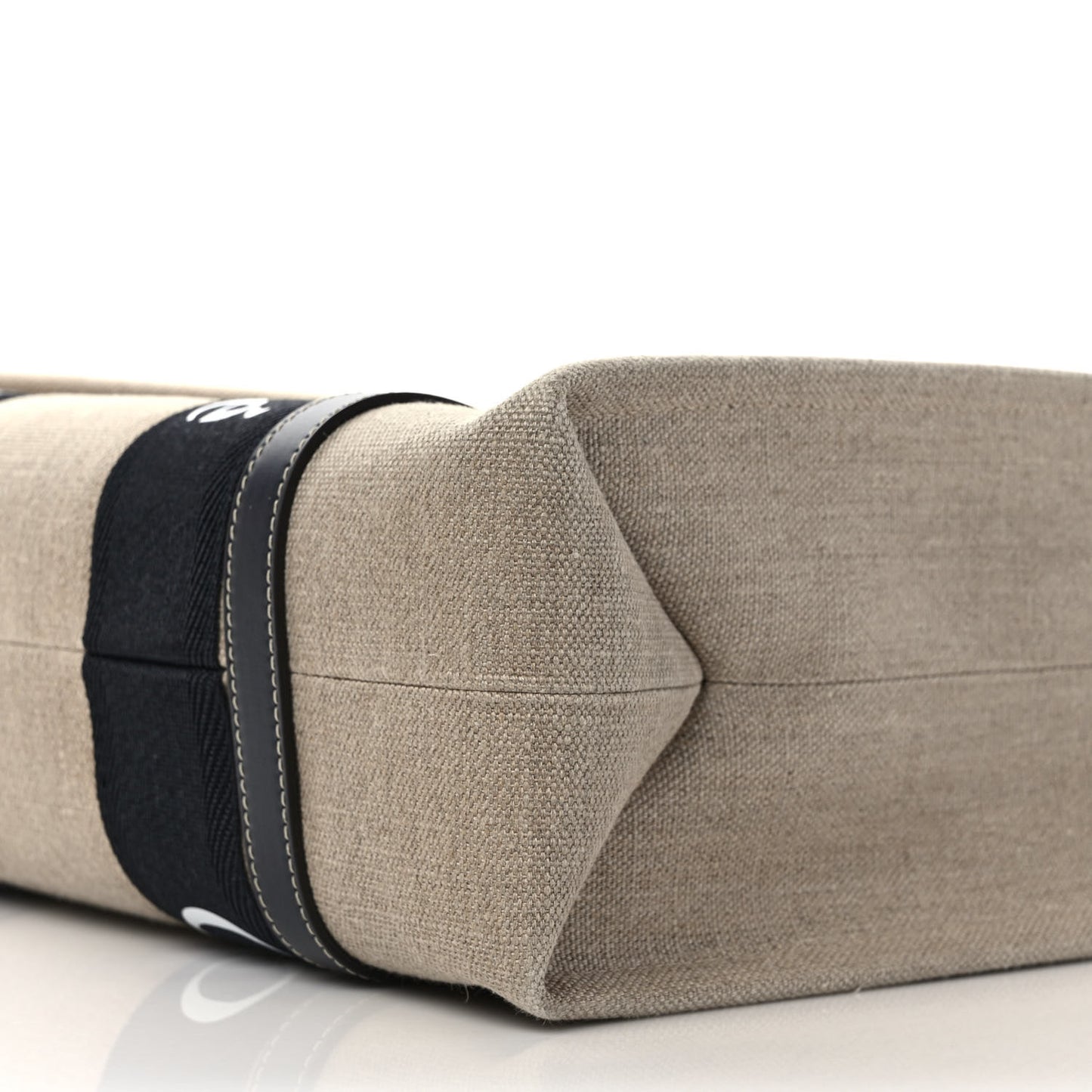 Linen Calfskin Medium Woody Ribbon Tote Black Blue