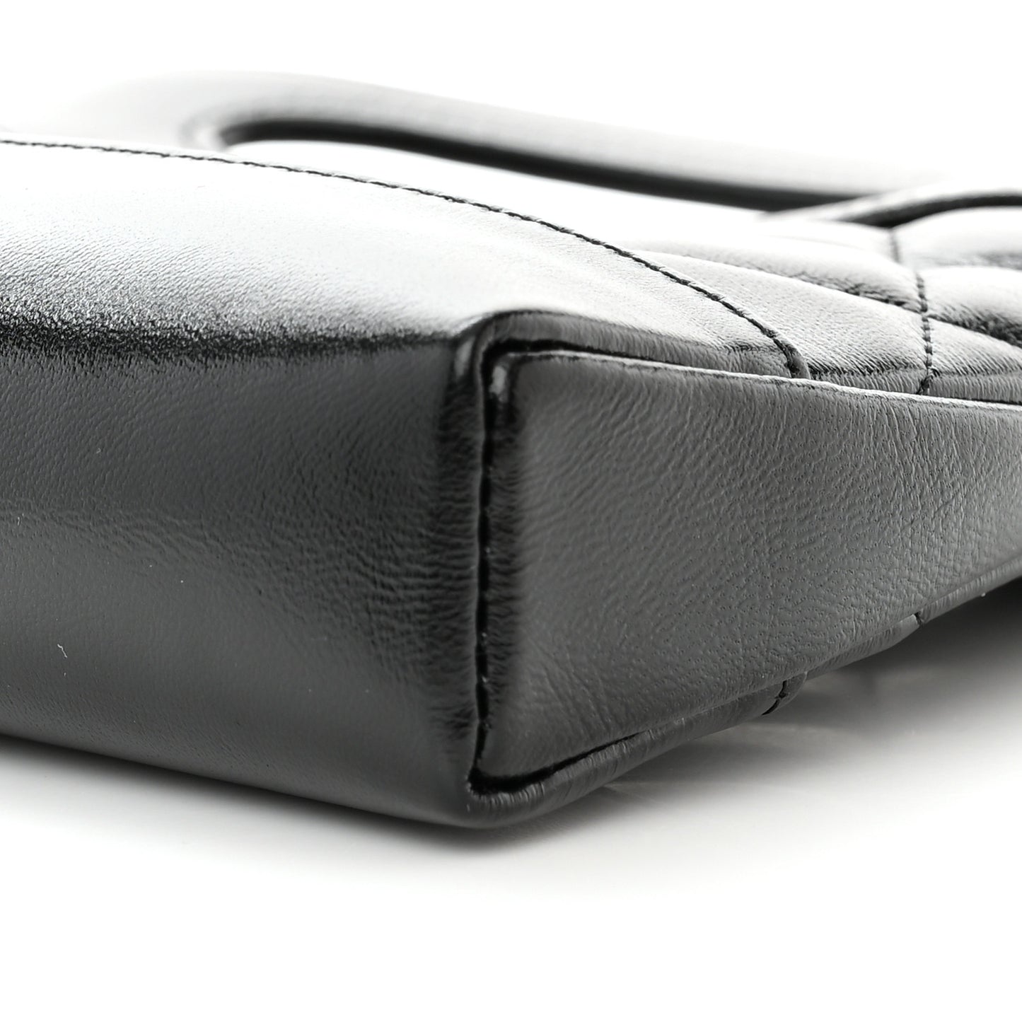 Shiny Crumpled Calfskin Quilted Nano 31 Shopping Bag Black