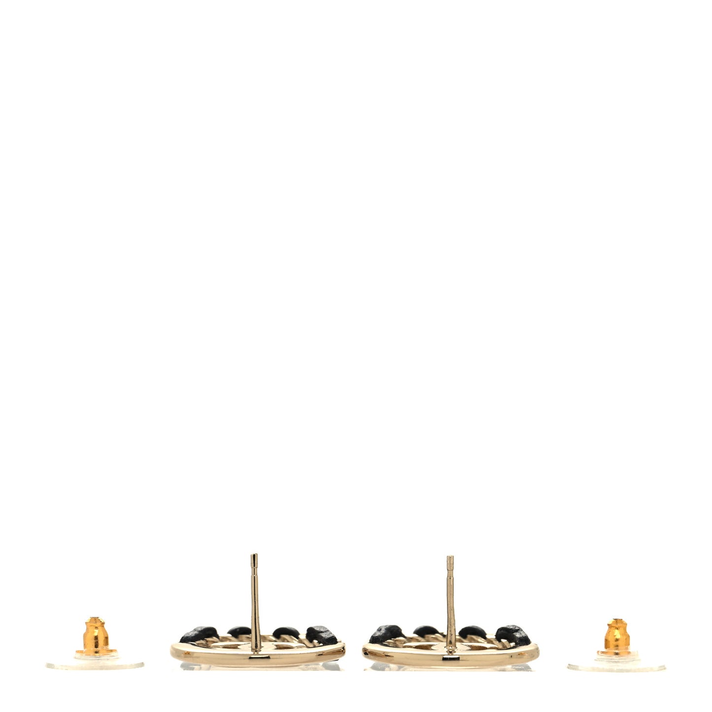 Lambskin Chain CC Round Earrings Gold Black