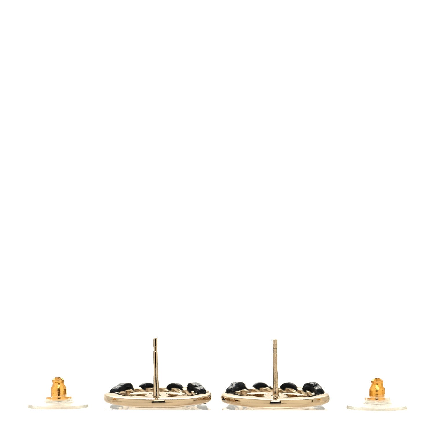 Chanel Lambskin Chain CC Round Earrings Gold Black 3 of 4
