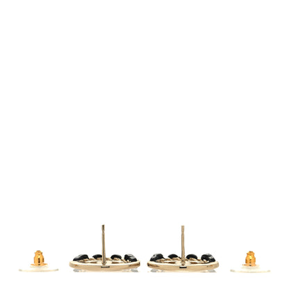 Chanel Lambskin Chain CC Round Earrings Gold Black 3 of 4