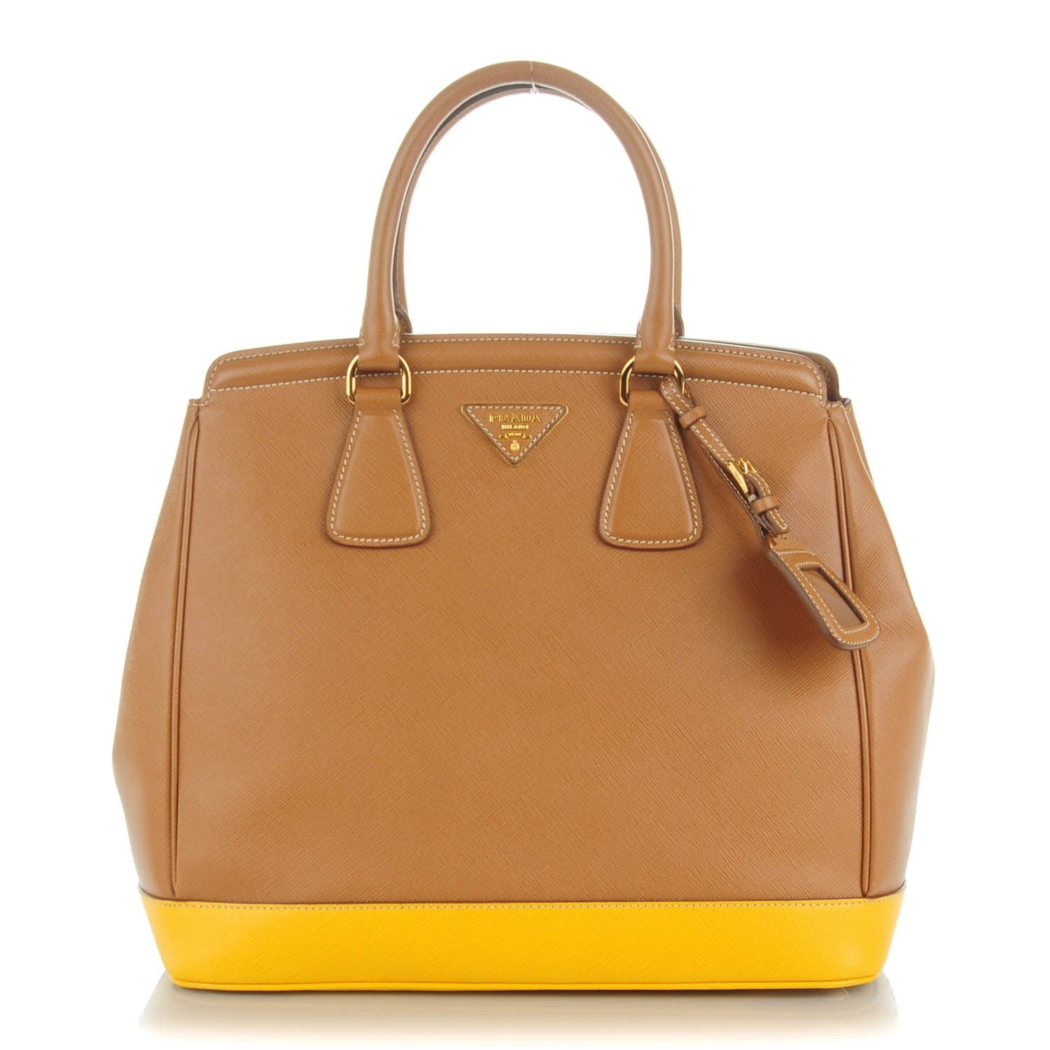 Prada Saffiano Lux Bi-Color Parabole Tote Caramel Mimosa 1 of 8