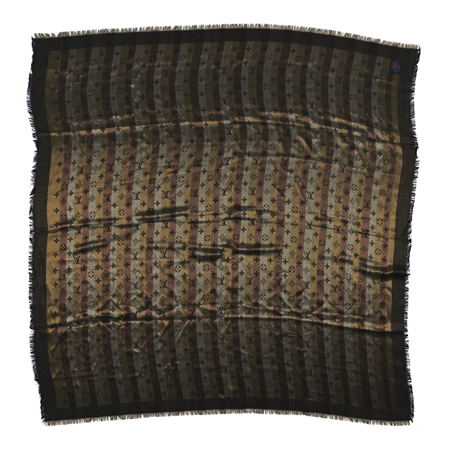 Silk Wool Monogram Shine Shawl Black